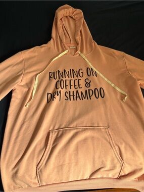 Pink Adult Graphic Hoodie - "Running on Coffee & Dry Shampoo" - L